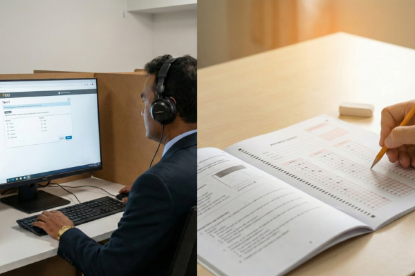 Computer delivered with headphones & Paper based IELTS test lab